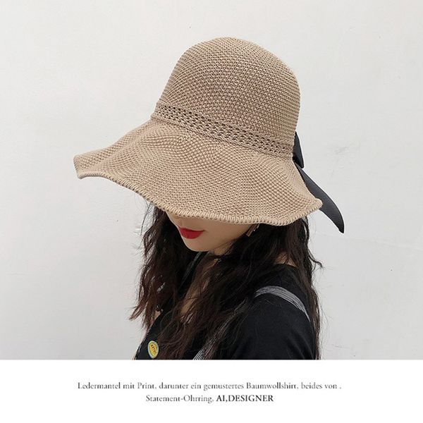 

newly summer beach fisherman hat cap wide brim bowknot sun protection foldable travel do99, Blue;gray