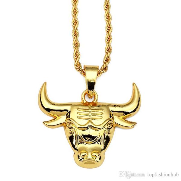 

18k thick gold plating super flash personality bull head necklace black street hip hop hiphop accessories, Silver