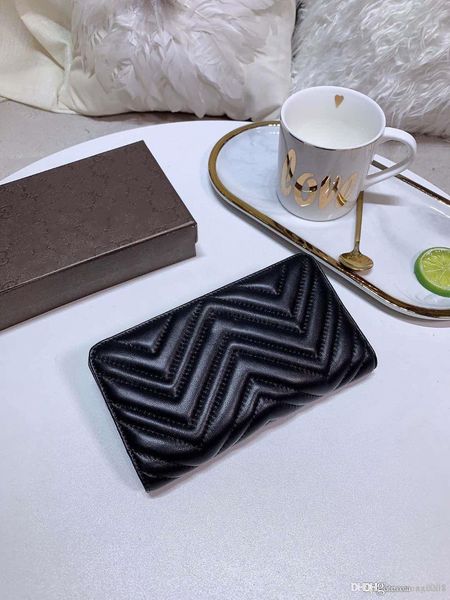 

2020 new long black ultra thin lambskin making wallet card bag with various pockets and credit card slots, Black;red