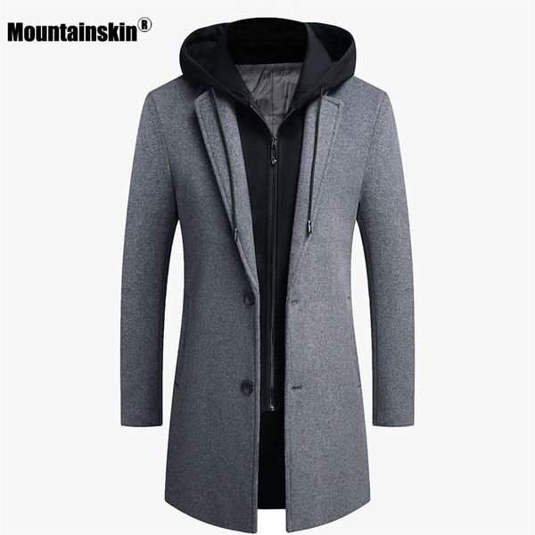 

men's wool & blends mountainskin 2021 hooded jacket winter autumn mens long windproof coat casual thick slim fit male sa951, Black