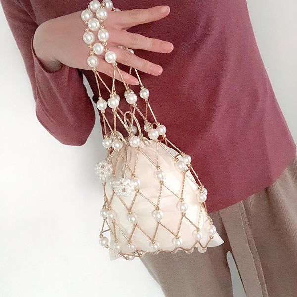

hollow out pearl evening bags women luxury small beaded pearl clutch purses and handbags ladies woven shoulder bag wedding party