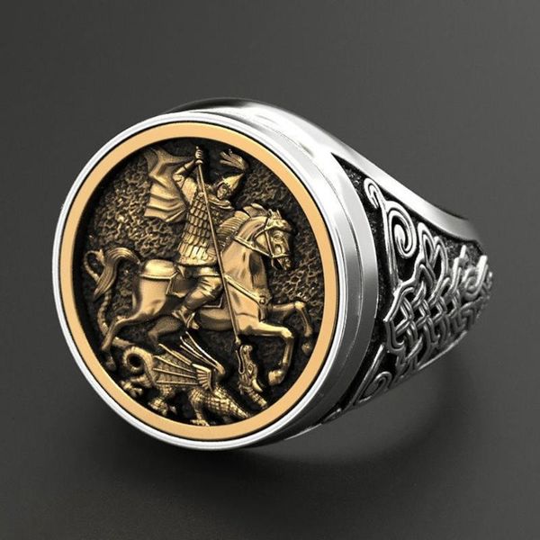 

men's gold silver color two-tone punk ring heroic knight party hip jewelry #7-11, Golden;silver