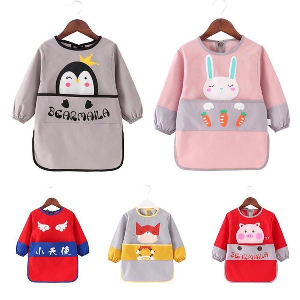 

baby summer waterproof long sleeve apron feeding bib painting smock waterproof easy to clean not easy to stain oil, Slivery;white