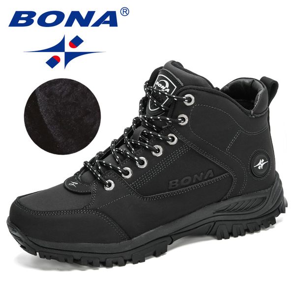 

boots bona 2021 arrival winter ankle men leather casual shoes outdoor camping work tooling man snow masculino, Black