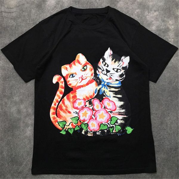 

street fashion famous mens t shirt 2020 couples kittens print pullover polo short sleeve t shirts men women stylist tee, White;black