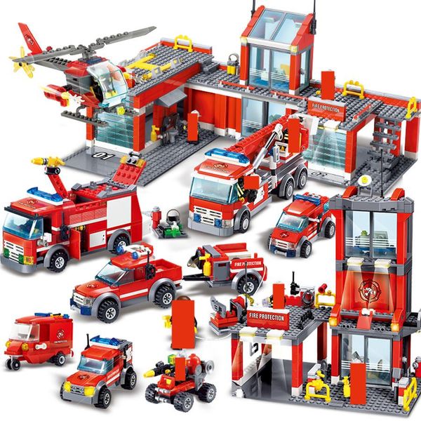 

diy sets firefighter car figures city ladder building playmobil kids truck bricks fire blocks engine educational toys fight fire qylrre