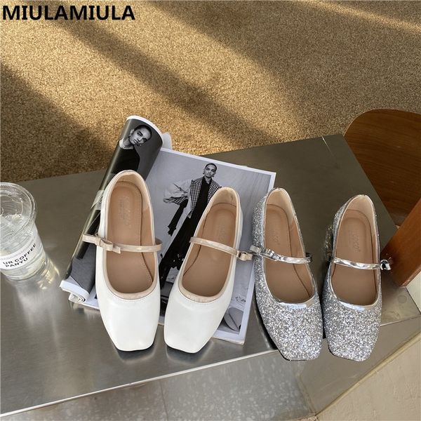

miulamiula brand design 2020 autumn korean fashion square toe bling bling shallow soft bottom mary janes flats shoes women dress, Black
