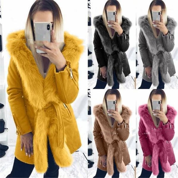 

clothing plus size women designer coats fashion lapel neck with faux fur warm coat winter women, Black