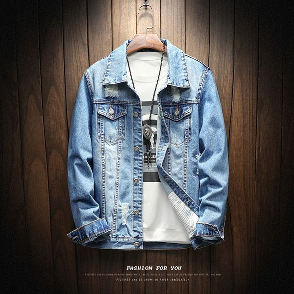 

2020 осень новых продуктов джинсов пальто для мужчин корейского стиля trend outer wear slim fit с отверстиями красивой светлого цвета подрос, Black;brown