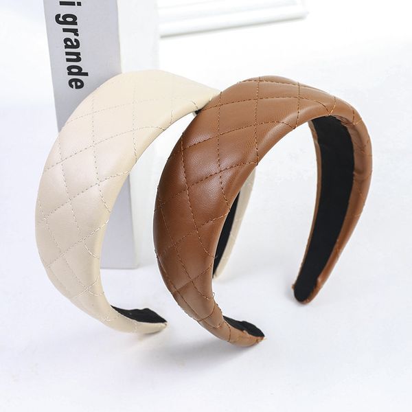 

2020 vintage solid pu leather bezel hair band women headband girls hair accessories hairband hoop clips opaska do wlosow