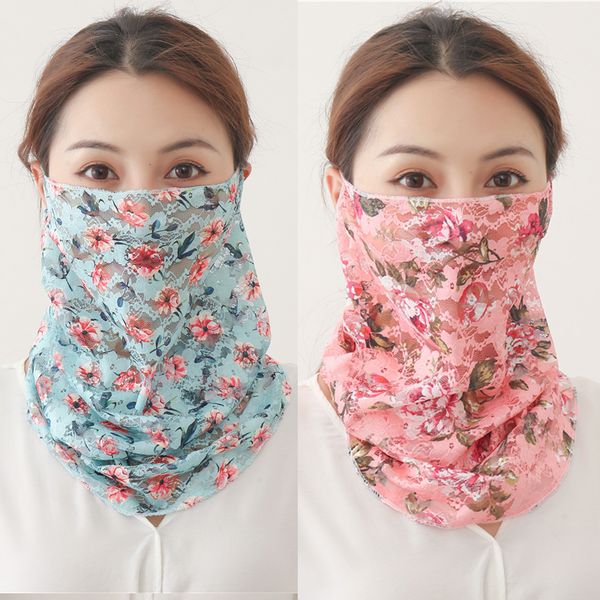 

summer face scarf for women sunscreen ring neck scarves foulard bandana floral print lady shawls head wraps face cover, White