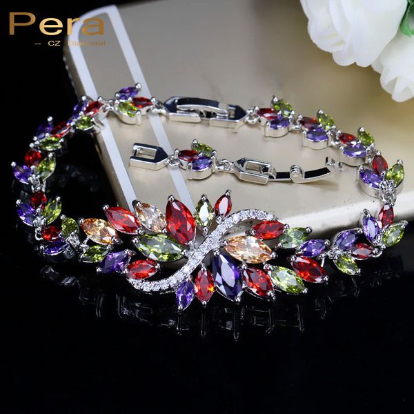 

pera elegant big tennis chain & link bracelet for women multicolored oval crystal stone settings flower bracelets jewelry b111, Red;blue
