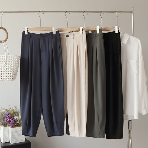 

women's pants & capris autumn solid color high waist loose-fit casual, Black;white