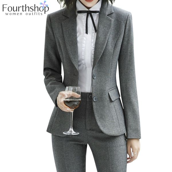 

women's two piece pants office lady formal suits women business uniform autumn winter pant female plus size 4xl womens 2 set blazer 202, White
