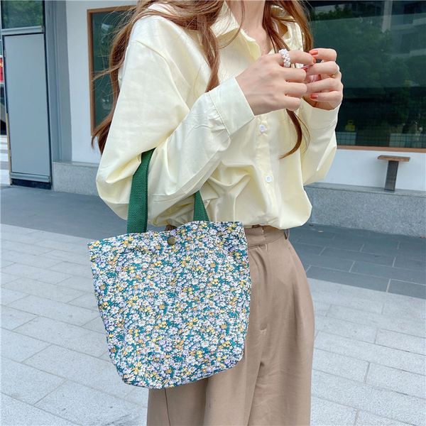

hand-held mini cotton fabric bag small floral shopping handbags ladies vintage tote casual shoulder bag zero wallet hasp