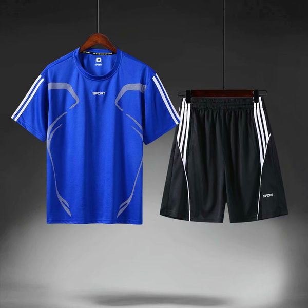 

sports suit men's short sleeve t-shirt running fitness casual wear two-piece summer shorts quick-drying suit, Gray