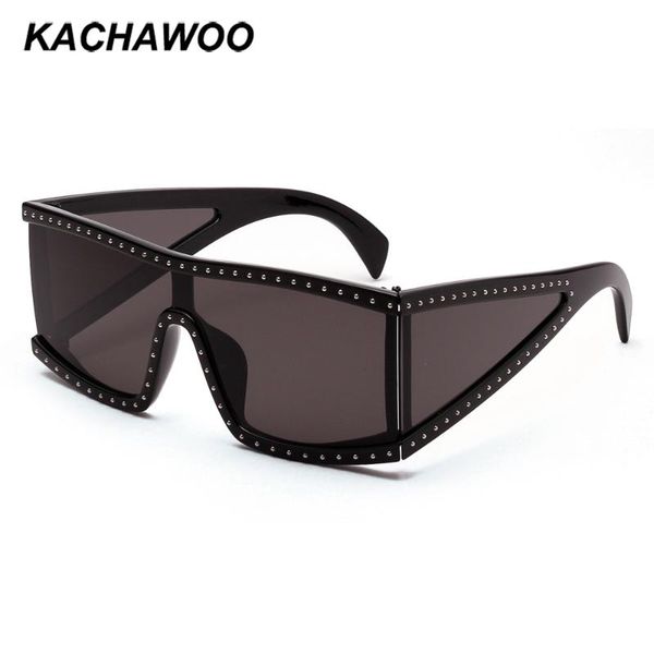 

kachawoo vintage oversized sunglasses shield one piece ladies rivet style black square sun glasses for men mirror lens uv400, White;black