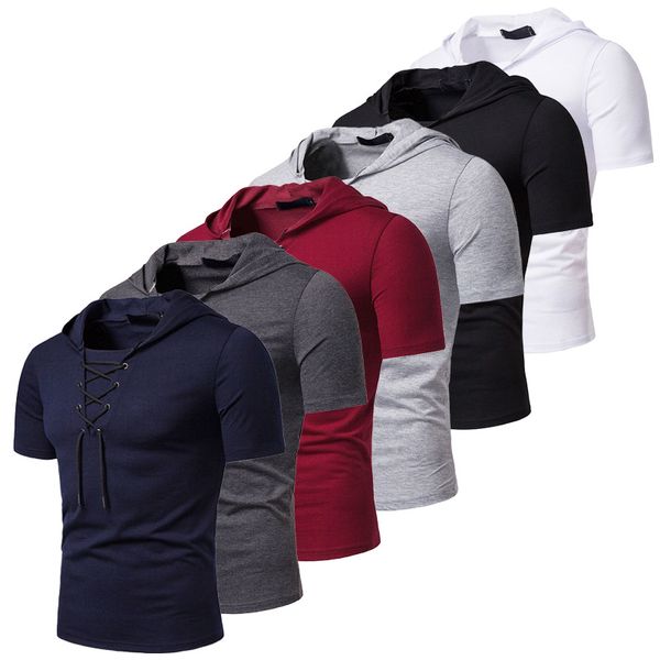 

hooded t shirt men 2020 new short sleeve streetwear o neck mens tshirts summer casual slim fit hoody tee shirt homme tees, White;black