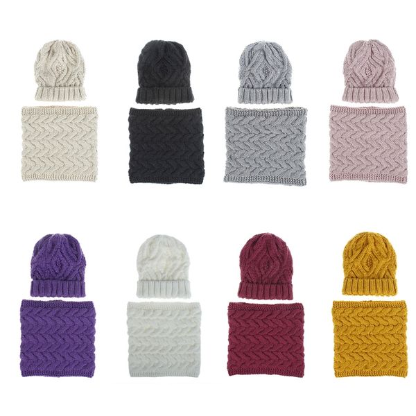 

women 2 piece woolen beanie cap and scarf set winter warm solid color chunky twist cable knitted cuffed skull hat neckerchief, Blue;gray