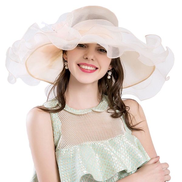 

women mesh veil sun hat ruffles artificial flower feather large wide brim party wedding fascinator cap, Blue;gray
