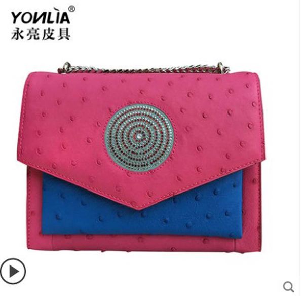 

yongliang leather goods new ostrich leather lady single shoulder bag simple fashion lady bag chain