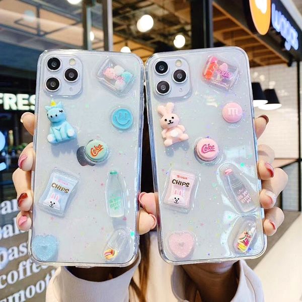 

3d cute clear cartoon unicorn drink phone case for iphone 11pro max se 6 7 8 plus xs max xr epoxy glitter transparent soft cover