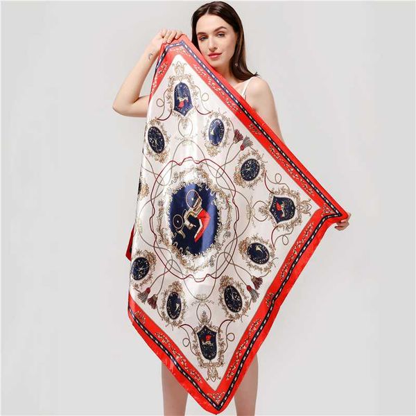 

2020 women silk neck scarf designer print foulard square hijab scarves female luxury bandana shawl lady scarfs handband, Blue;gray