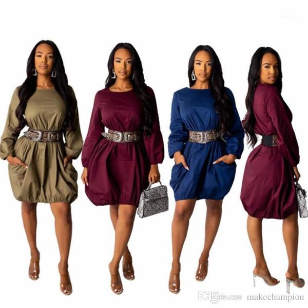 

lantern skirt autumn casual womens clothing new arrival solid color designer womens dresses pullover long sleeve womens, Black;gray