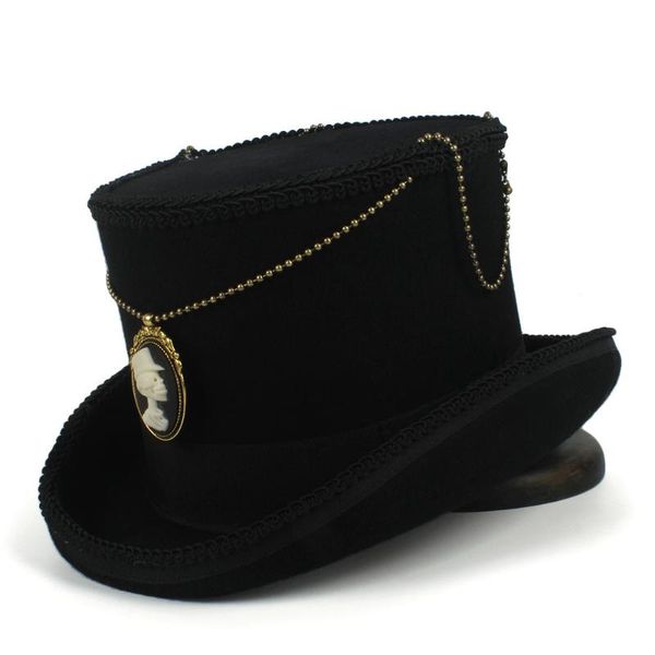 

15cm black hat wool women men steampunk fedora hat with handmade magic cosplay party cylinder dropshipping, Blue;gray