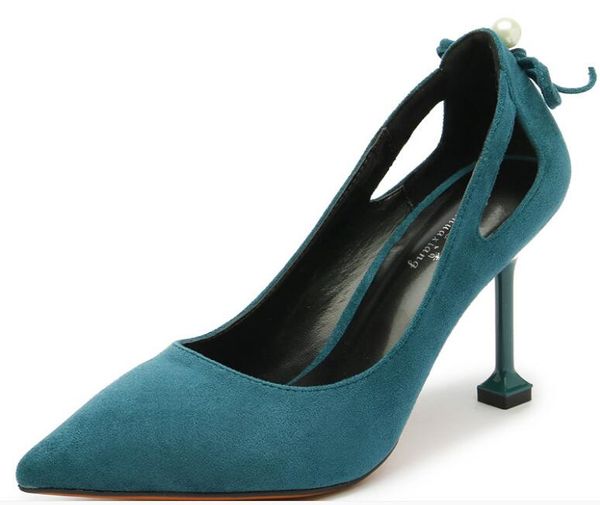 

ladies sandals pointed toe solid color high heels bow-knot decorated mid-heel dress shoes, Black