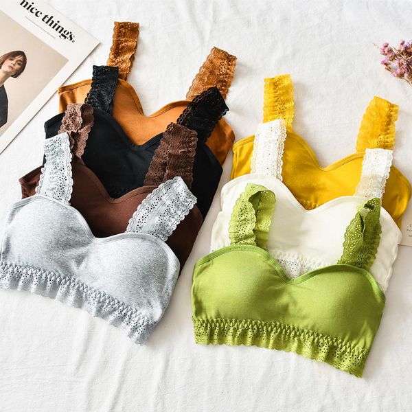 

women tank crop lace bralette seamless underwear beauty back tank girls crop female padded camisole, Black;white