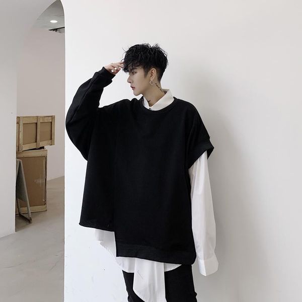 

men irregular bat sleeve loose casual black pullover hoodie male women japan style streetwear punk gothic sweatshirt coat
