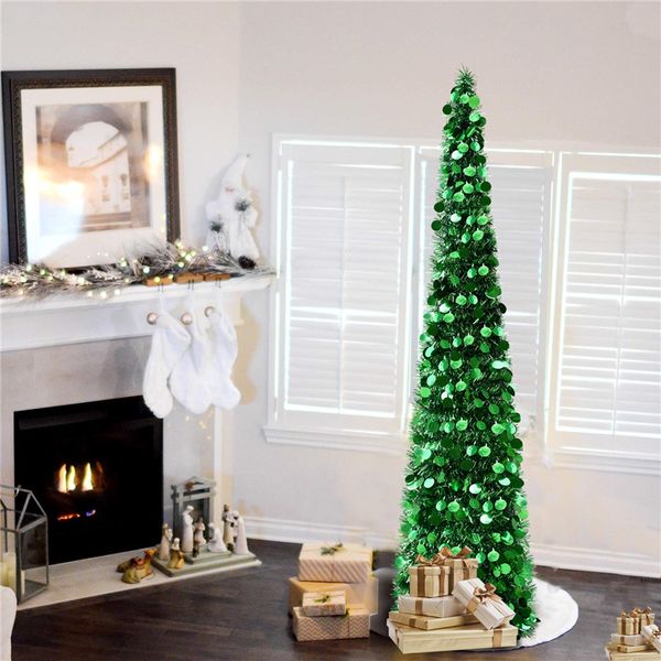 

5ft green up artificial christmas tree collapsible pencil christmas trees apartment dorm rooms fireplace xmas party decor