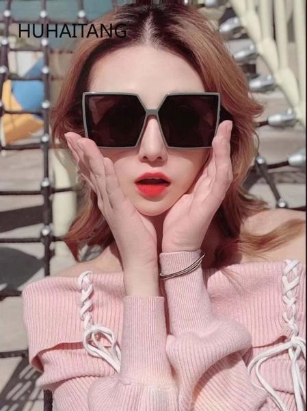 

huhaitang2020 new square large frame sunglasses women's occident fashion gray sunglasses ins, White;black