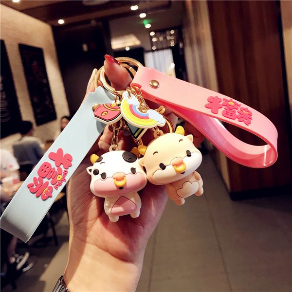 

cute riches cow keychain cartoon lucky calf car key chain girl bag pendant accessories keyring lovers gifts, Silver