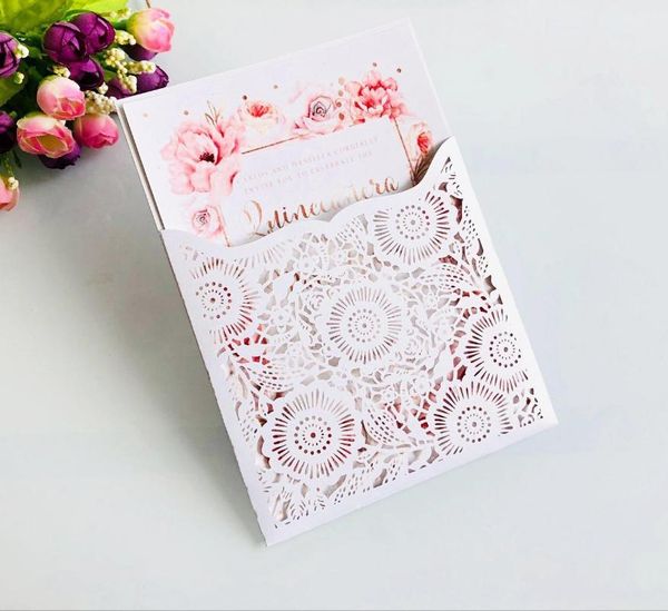 

greeting cards laser cut flower wedding invitation pocket card business party decor supplies