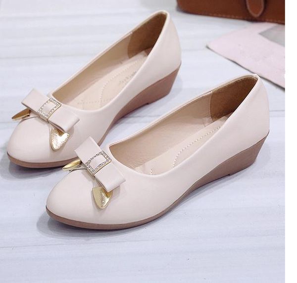 

2020 spring and autumn with new style fashion slope heel round head bowknot women's shoes, Black