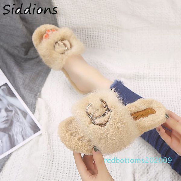 

2020 shoes women designers winter shoes woman feather flats fur slippers peep toe mules lady pumps slides big size3 r09, Black