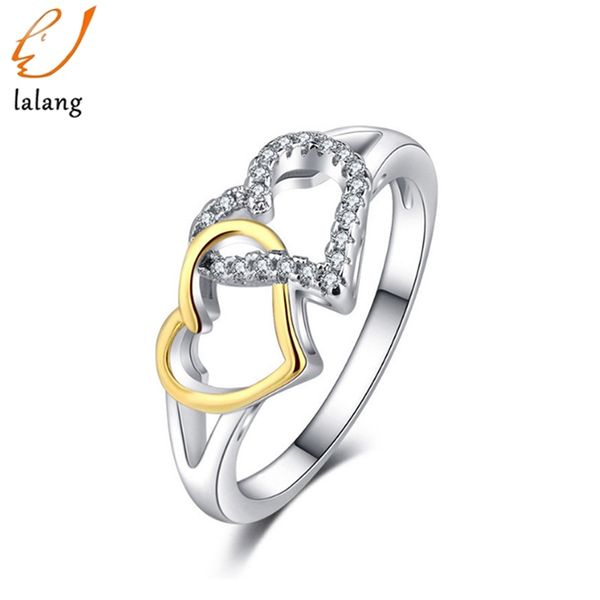 

popular woman simple style heart to heart ring rose gold color fashion jewelry shaped wedding ring for woman, Golden;silver