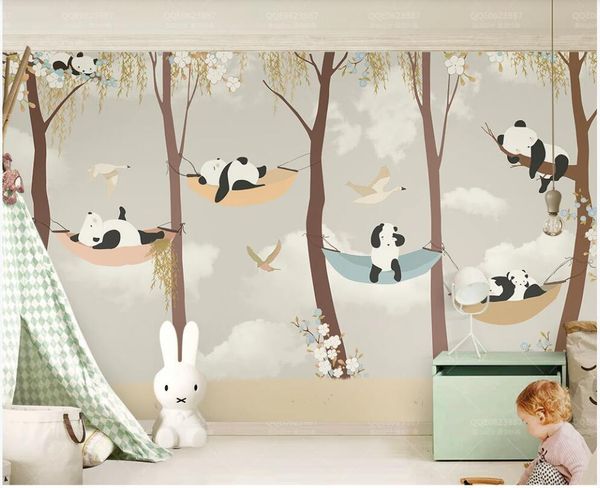 

3d wallpaper custom p mural children's room hand drawn cute sleepy panda willow flowers decor living room p wallpaper for walls 3 d
