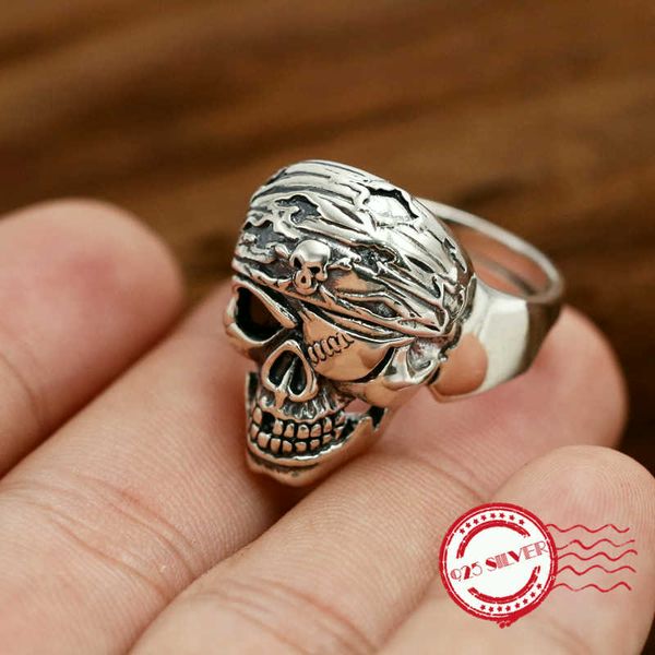 

s925 серебро мужские кольца бутик ювелирных панк в стиле ретро личности пират одноглазый череп открытая форма 2020 новый, Golden;silver