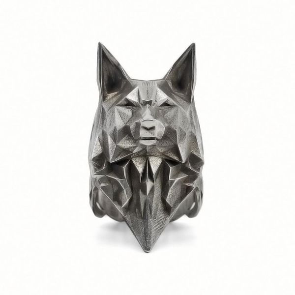 

men's fashion simple geometric origami wolf rings 316l stainless steel ring minimalism animal biker jewelry size 8-13, Silver