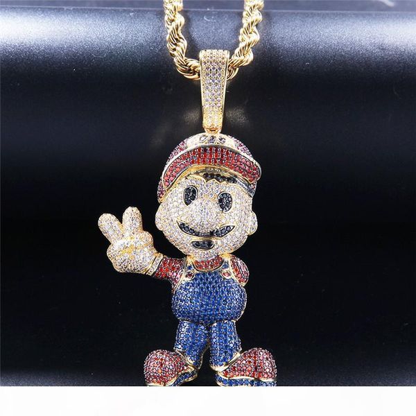 

ale mens necklace jewelry gold silver color cz cartoon pendant necklace with rope chain for men women