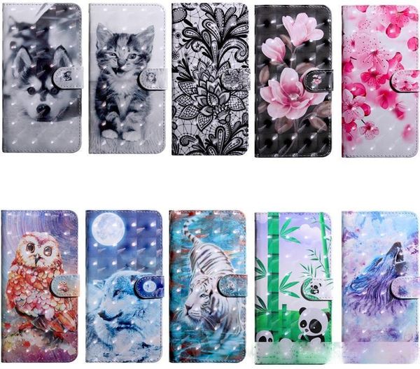 

3d leather wallet case for lg k41s k61 q stylo 4 q7 flower wolf tiger cat lace id card slot magnetic fashion holder flip cover pouch
