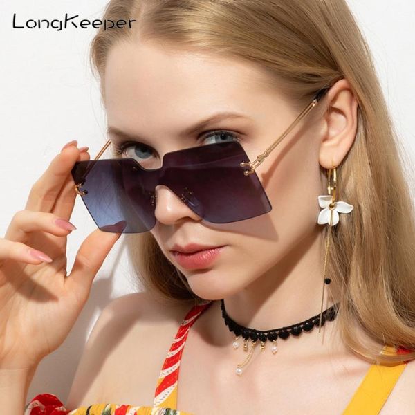 

fashion oversized square rimless sunglasses women vintage metal one piece sun glasses female gradient shades eyewear oculos, White;black