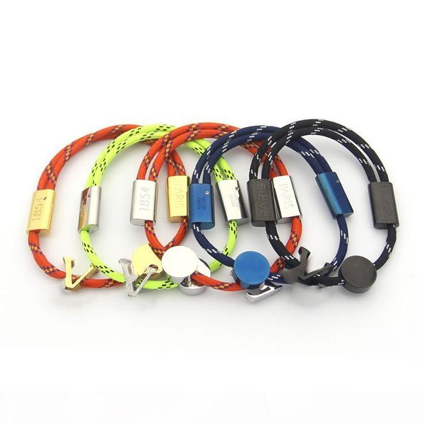 

women and man handmade nylon rope with gold clasp bracelet charm titanium stainless steel in orange and yellow rope jewelry gift, Black