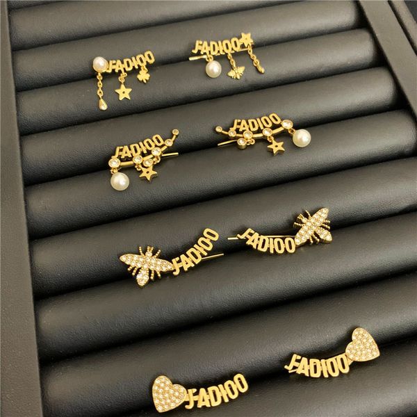

bee pearl tassel earrings letters diamond designer studs earrings women brand earrings studs luxury jewelry accessories, Golden
