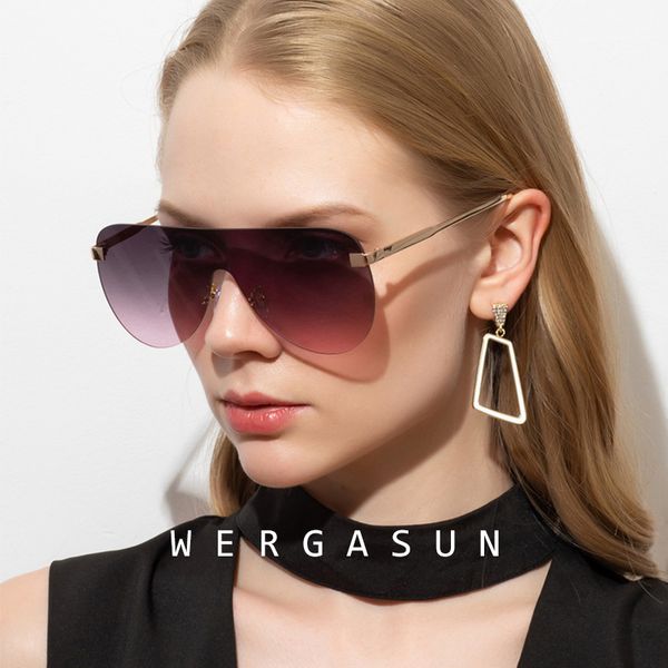 

wergasun 2020 design oversized rimless sunglasses women large flat sun glasses gradient shades glasses, White;black