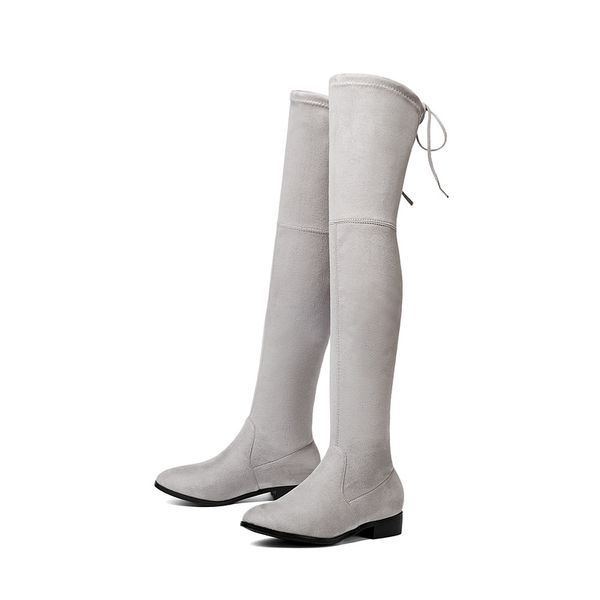 

txcnmb 2020 boots women pointed toe stretch suede long boots square med heel winter warm fur over the knee size 34-43, Black