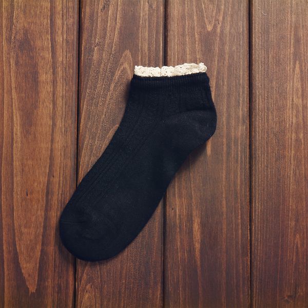 

white lace sweet women girl lolita style summer cotton ankle socks, Black